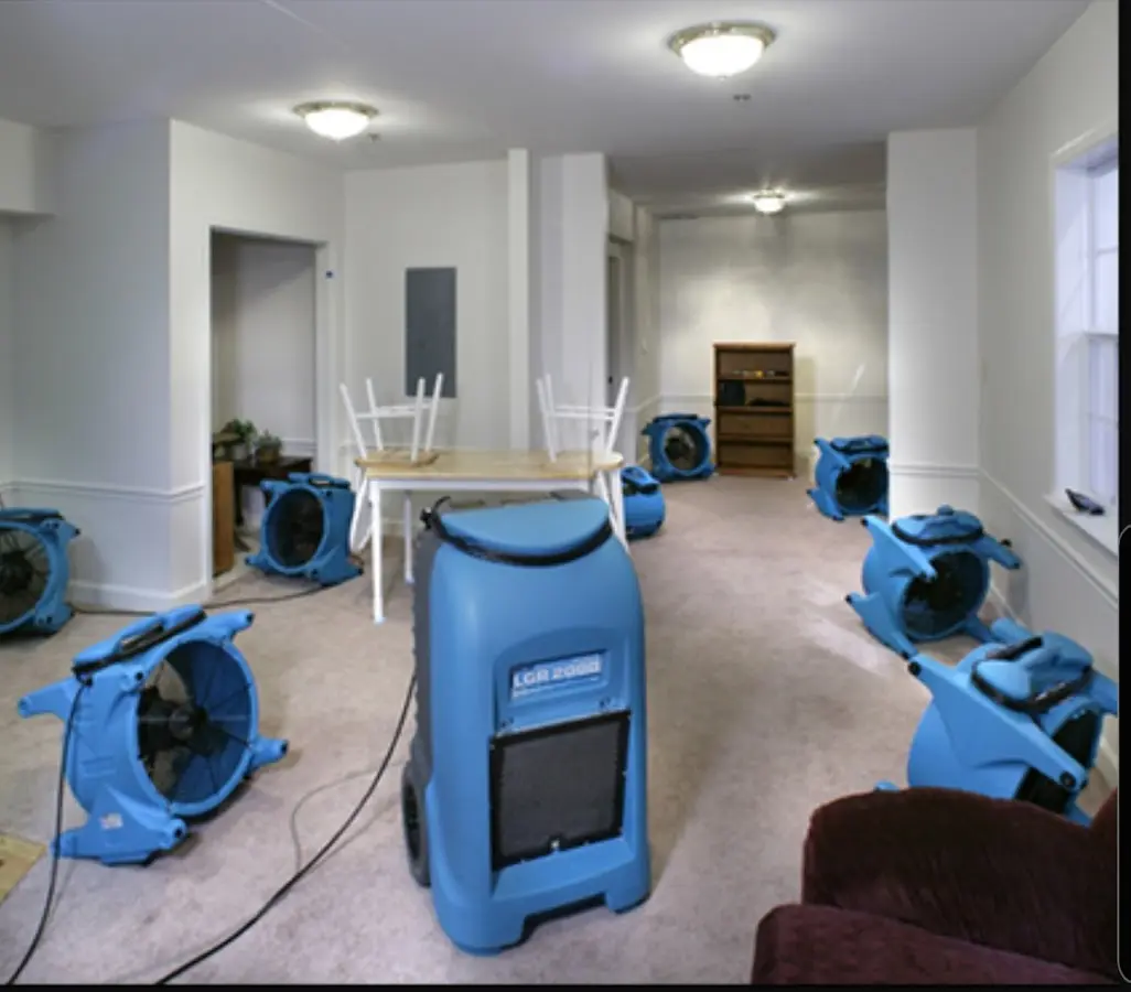 Air movers and dehumidifier setup for Water Damage Restoration in Chesterfield